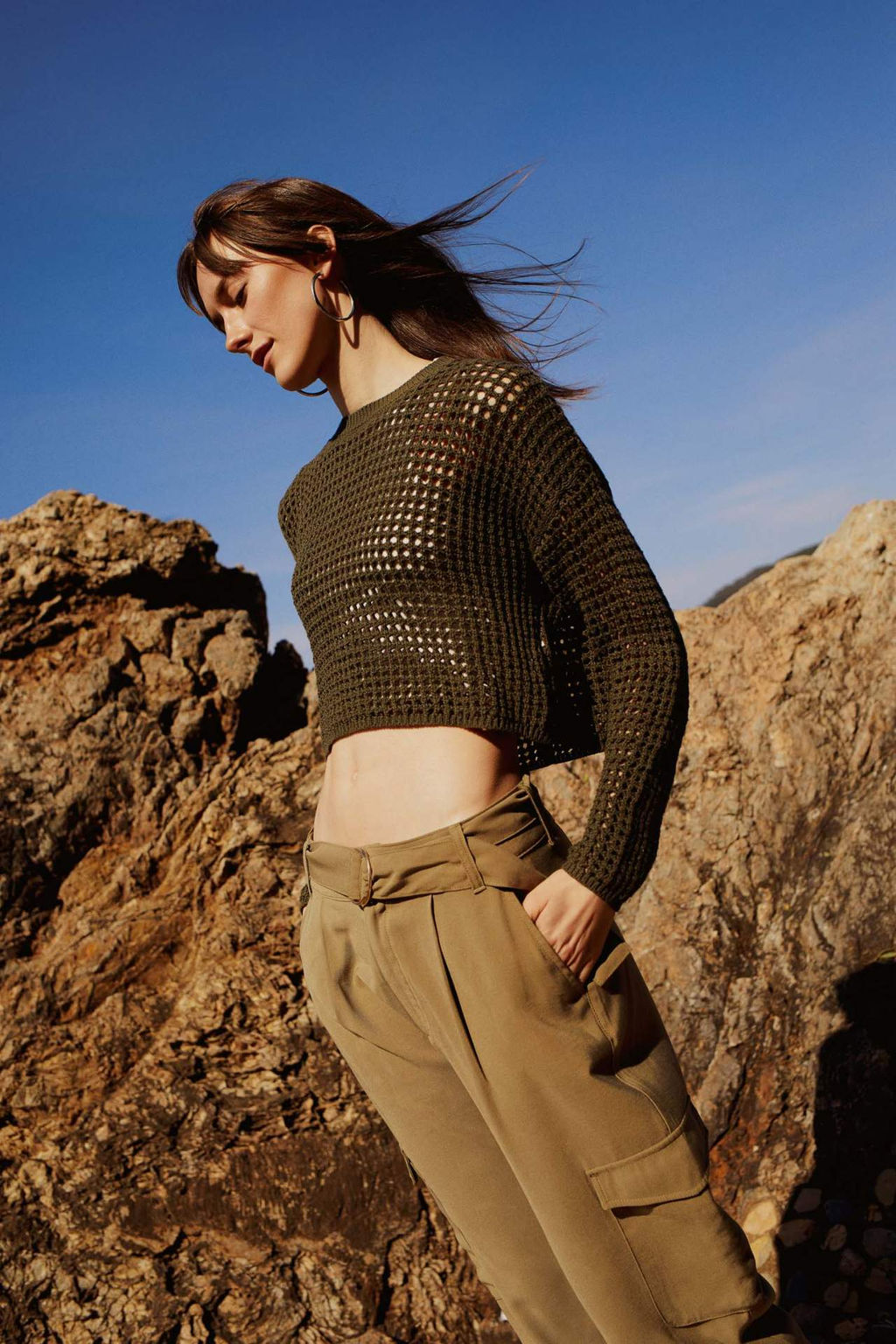 Regular Fit Bisiklet Yaka Krose Ajurlu Delikli Crop Triko Kazak - Defacto фото 6