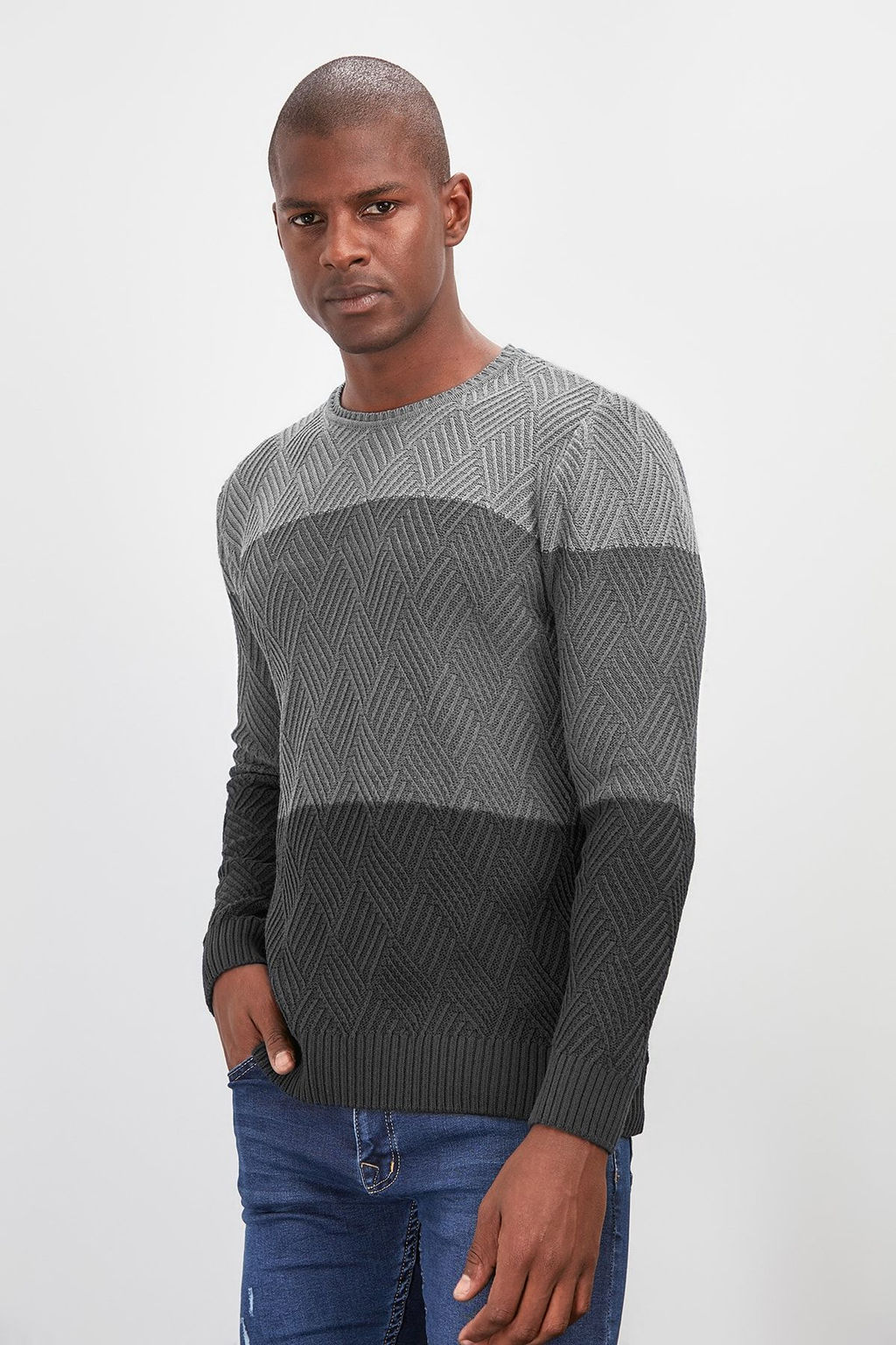 TRENDYOL MAN Indigo Regular Bisiklet Yaka Renk Bloklu Kazak TMNAW20LS0026 - Trendyolmilla фото 14