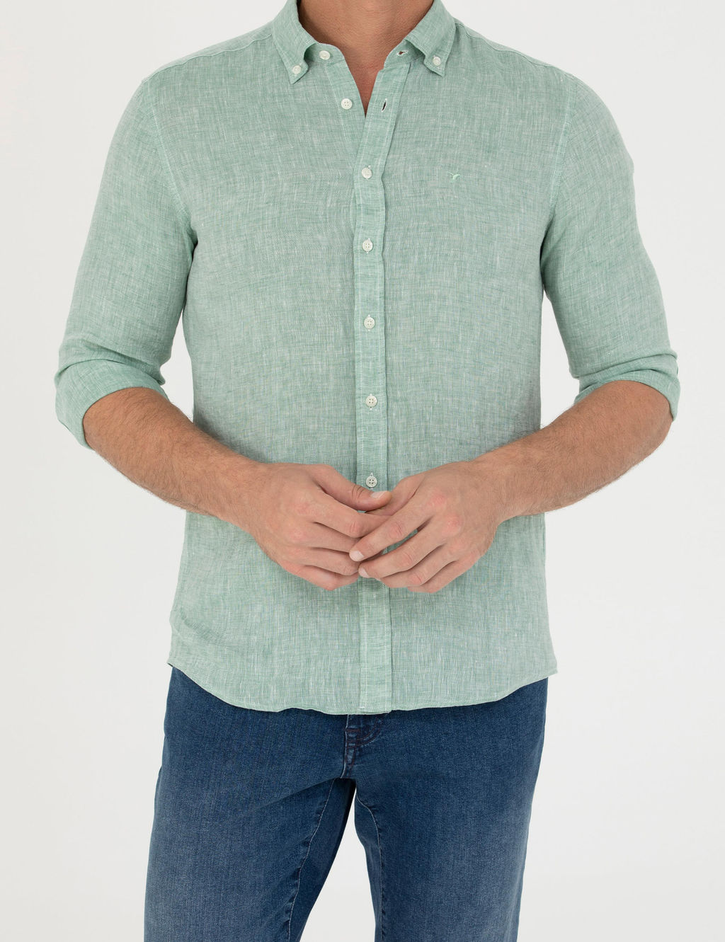 Haki Slim Fit %100 Keten G_mlek