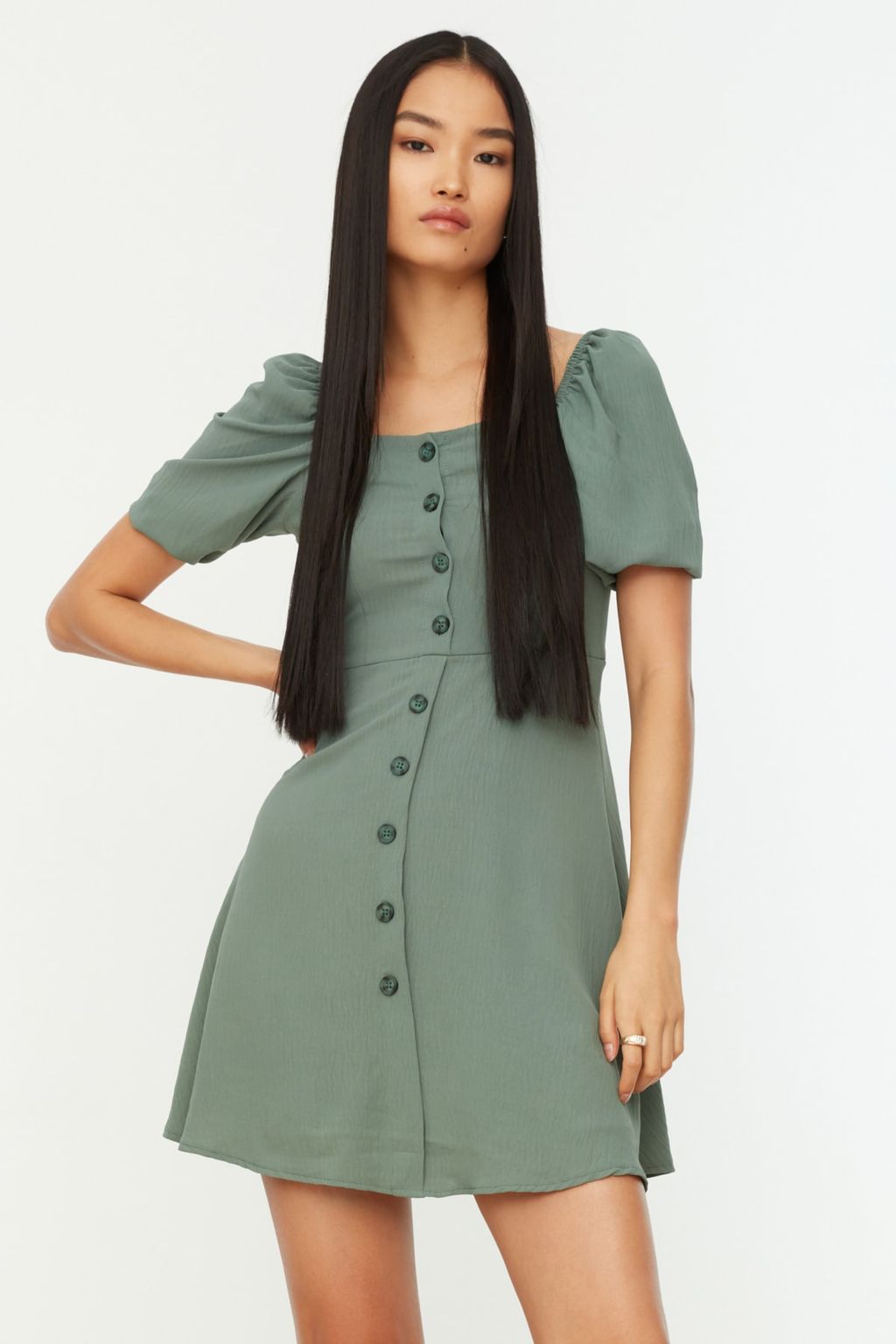 TRENDYOLMILLA Kiremit A Kesim Balon Kollu Mini Dokuma Elbise TWOSS20EL2314 фото 13