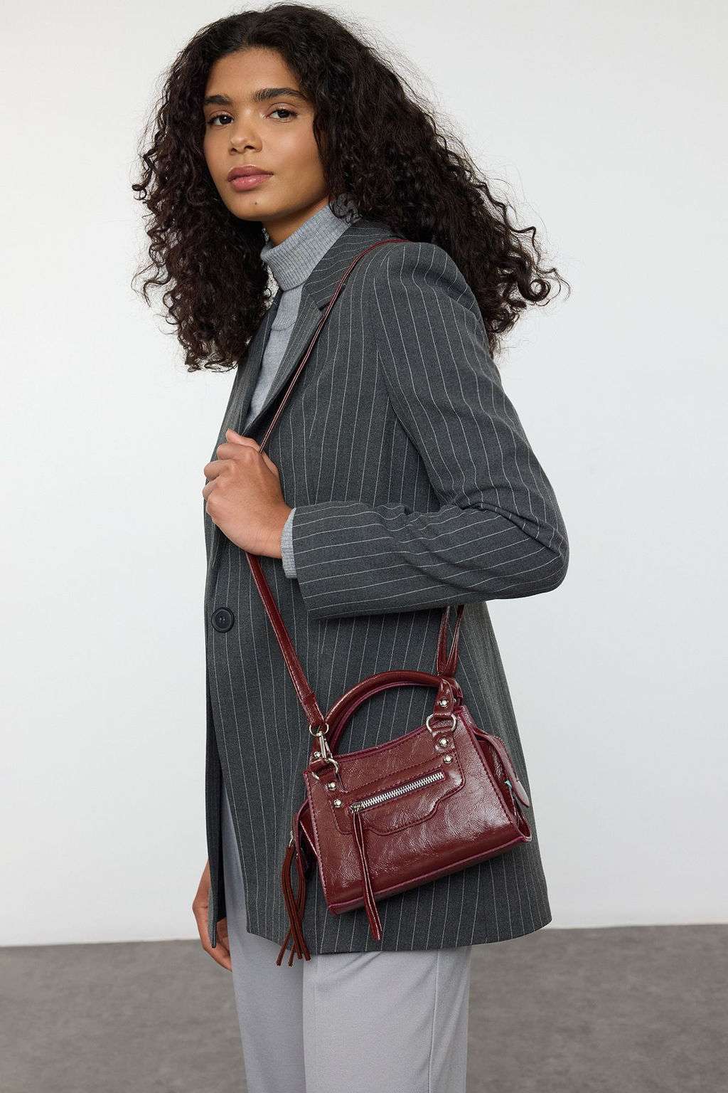 Bordo Capraz Ask?l? Kad?n Mini Boy Tote Canta TWOAW25OC00004