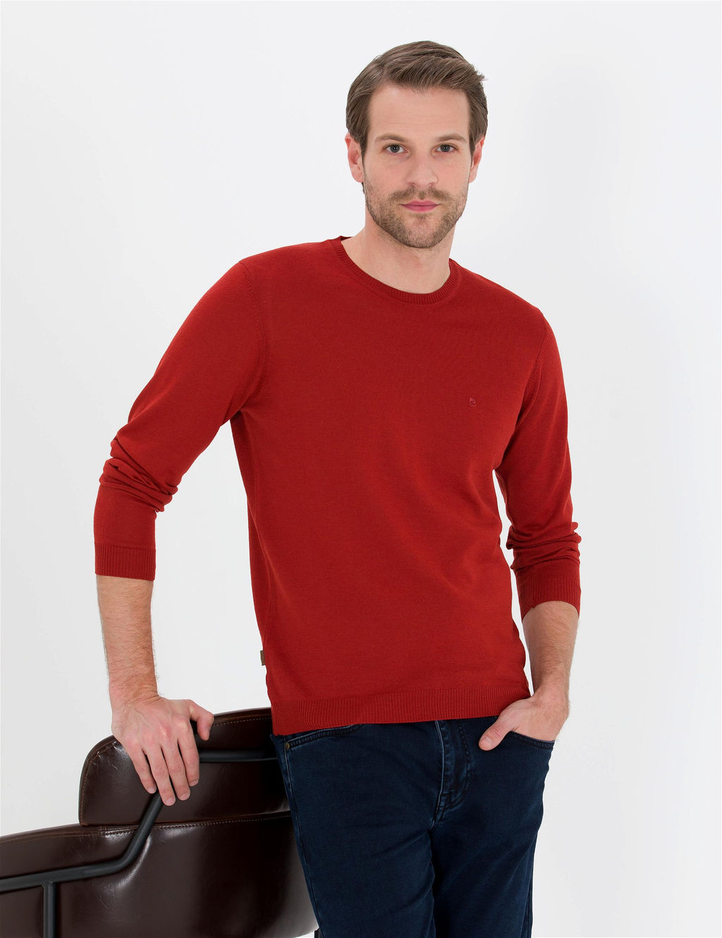 Kiremit Slim Fit Bisiklet Yaka Y_n Kar___ml_ Basic Triko Kazak