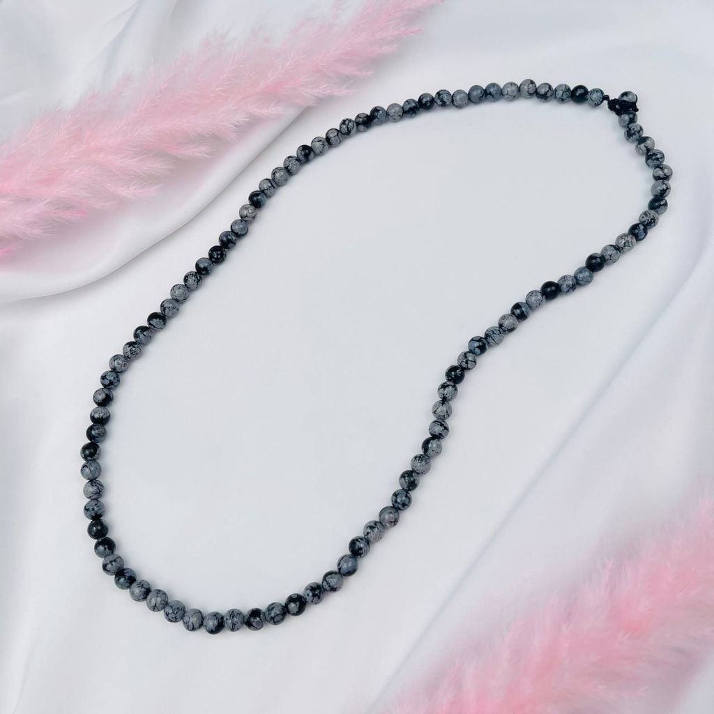 Бусы мужские из снежного Обсидиана