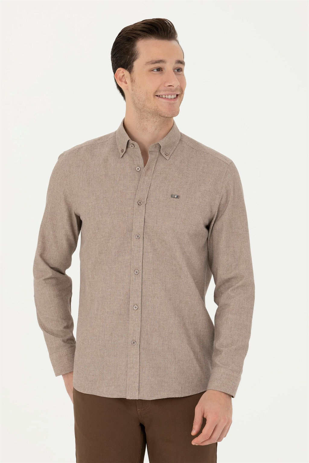 Мужская рубашка светло-коричневого цвета с длинным рукавом - U.s. polo assn фото 3
