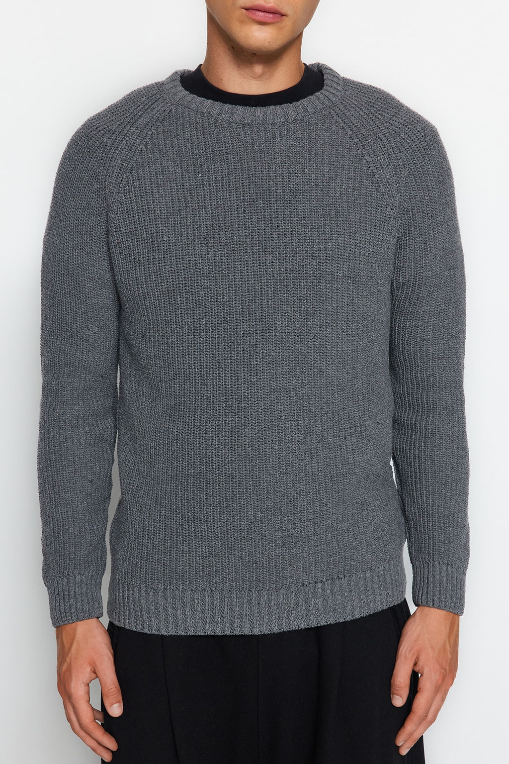 TRENDYOL MAN Beyaz Slim Fit Yunlu Bisiklet Yaka Reglan Kol Triko Kazak TMNAW20KZ1451 - Trendyolmilla фото 3