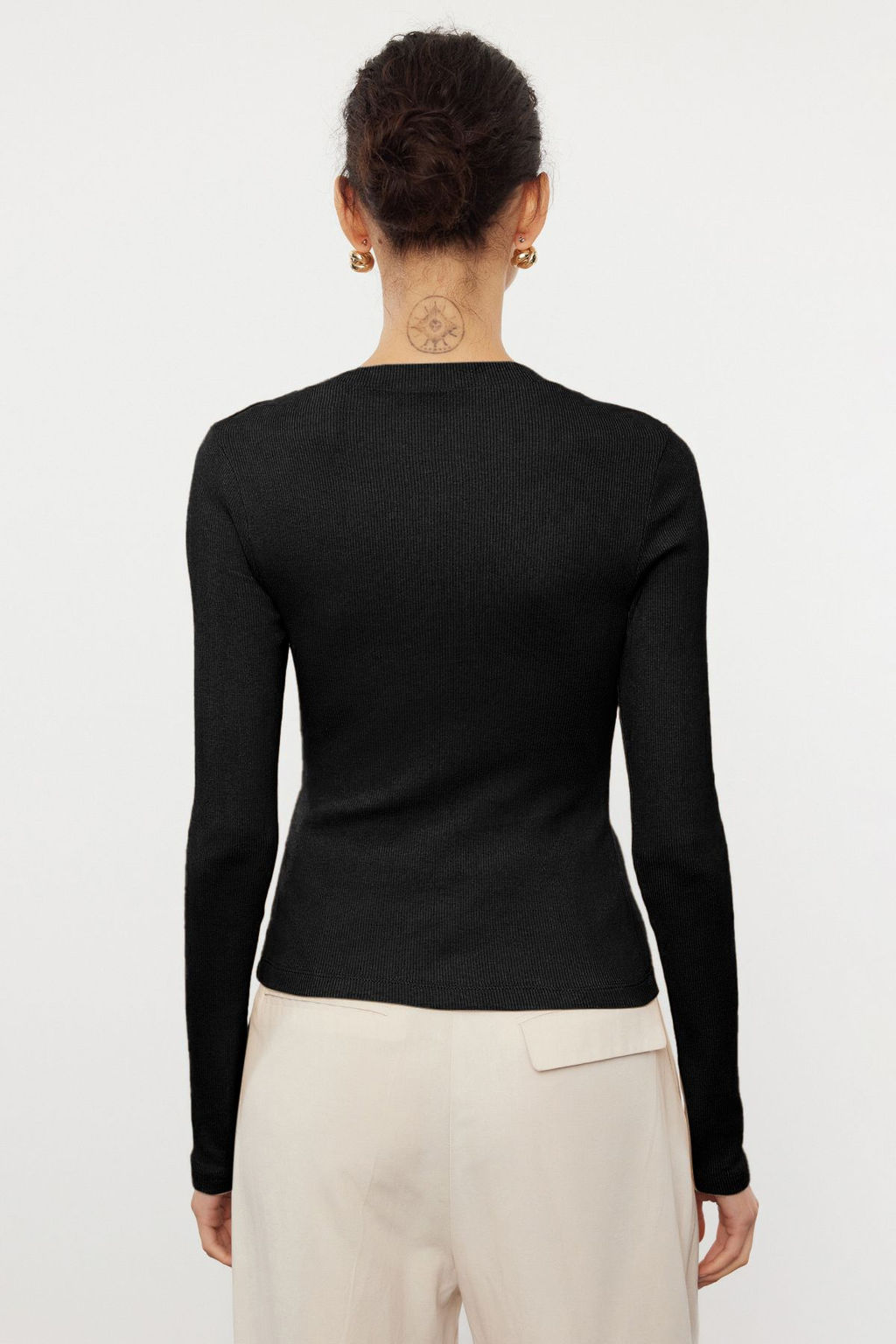 Siyah Duz Fitted/Vucuda Oturan Reglan Kol C?tc?t Detayl? Esnek Orme Bluz TWOAW25BZ00017 - Trendyolmilla фото 3