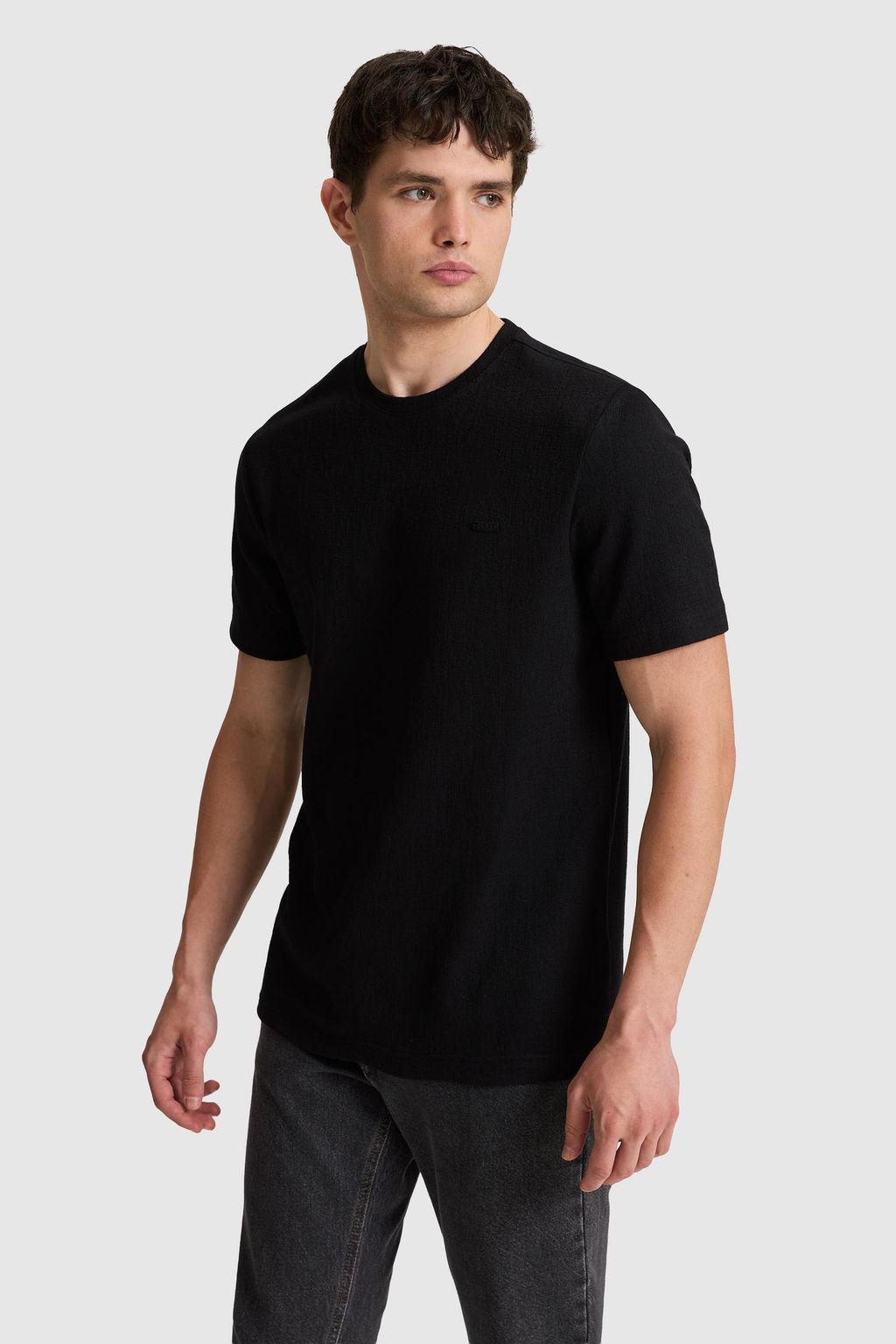 Erkek Siyah Regular Fit Bisiklet Yaka Ti__rt