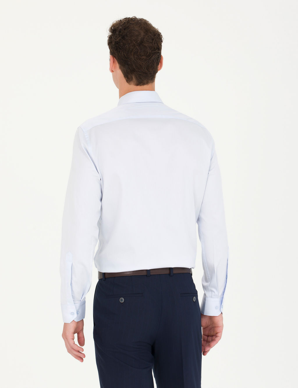 A__k Mavi %100 Pamuk Parlak Saten Slim Fit Uzun Kollu Basic G_mlek