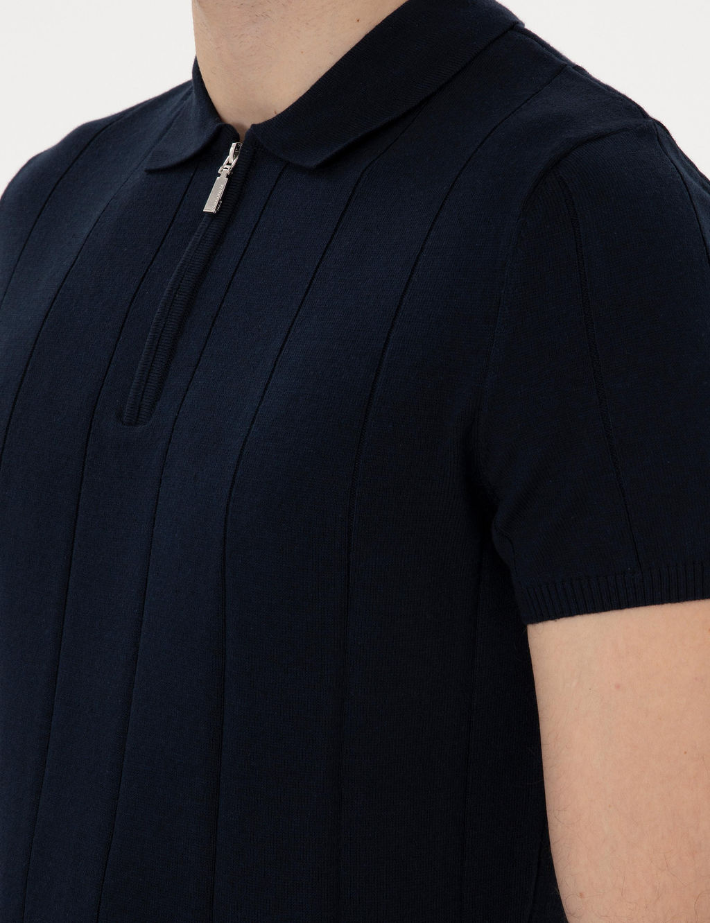 Lacivert Slim Fit Fermuarl_ Polo Yaka Triko Ti__rt