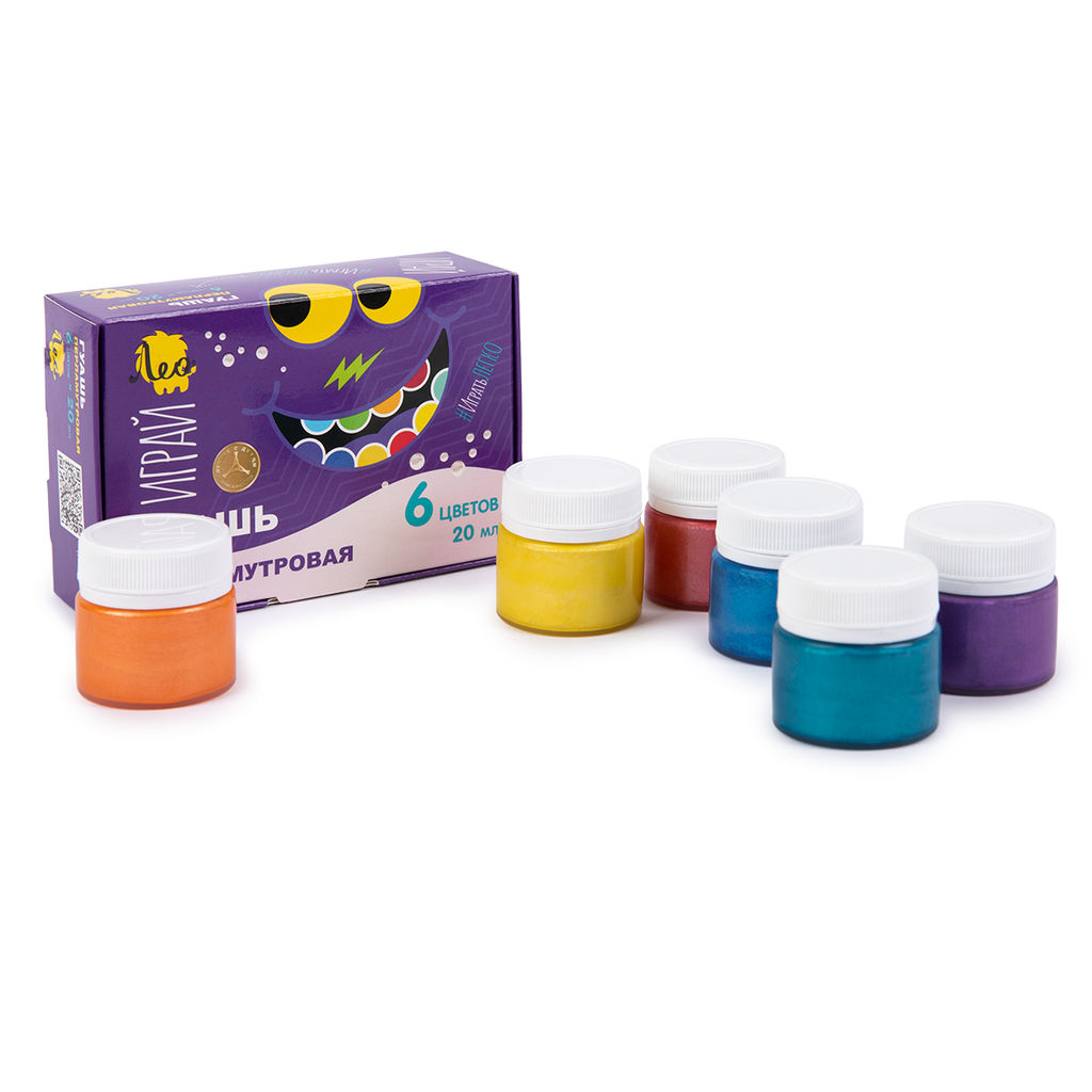 Краска гуашь Лео Играй набор перламутровые цвета в картонной упаковке LPGF-0106 6 цв. х 20 мл  фото 3