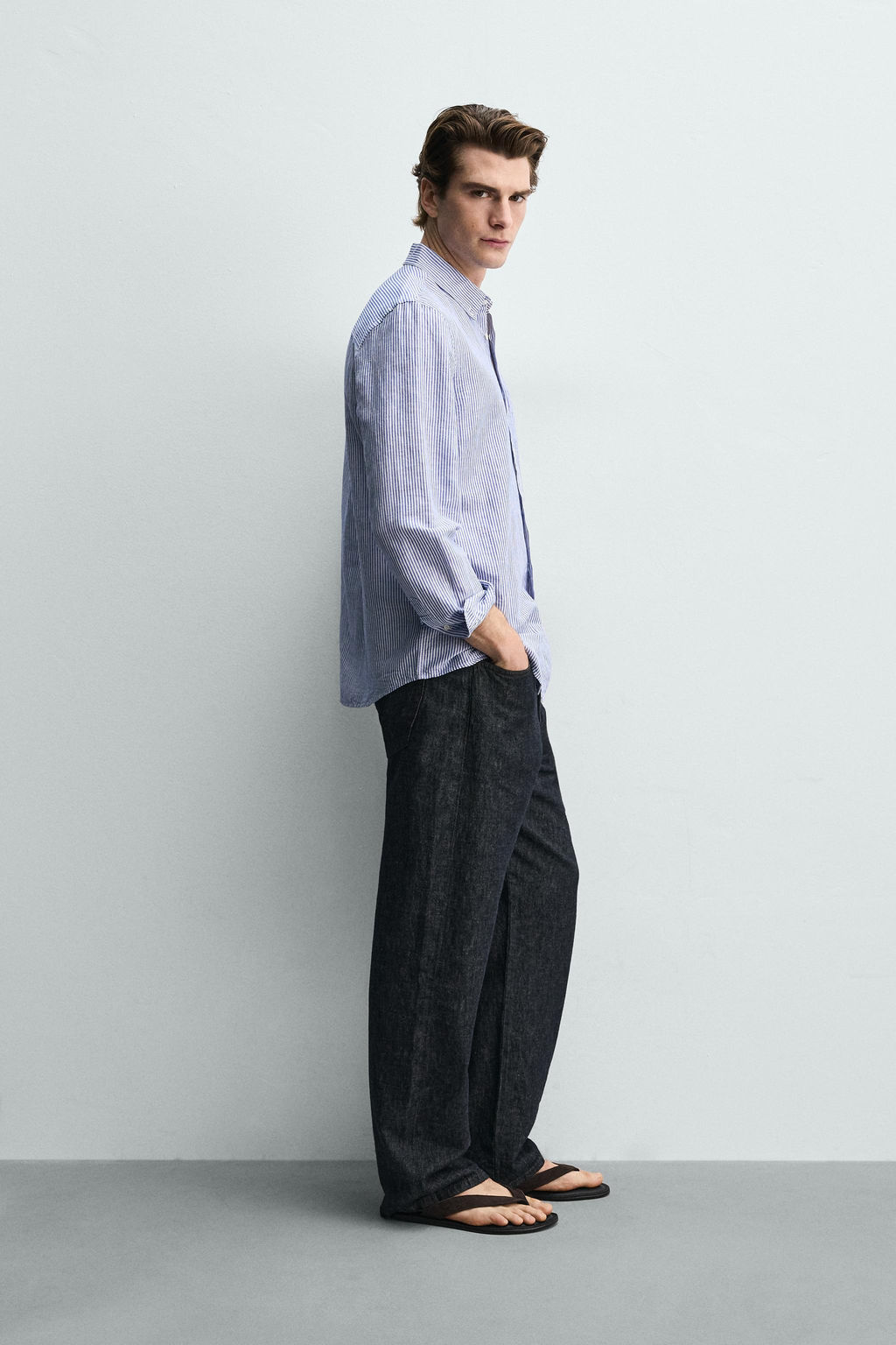Рубашка Regular Fit бело-голубая