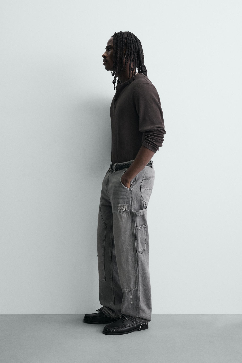 JEANS BOLSILLO CARPINTERO LAVADO / Gris - Zara фото 4