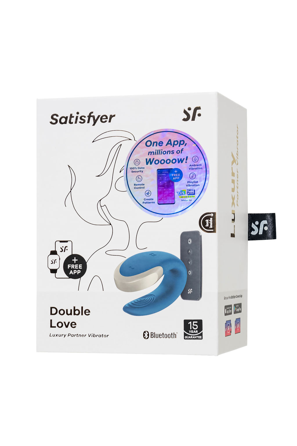Стимулятор для пар Satisfyer Double Love Connect App с пультом ДУ, силикон, синий, 9 см