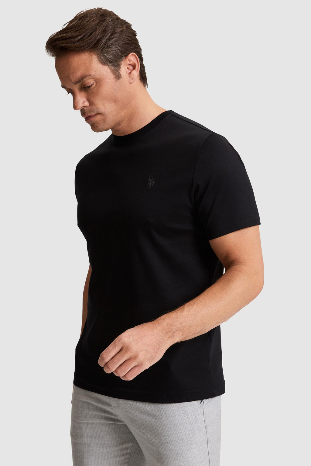 Erkek Siyah Regular Fit Bisiklet Yaka Basic Ti__rt