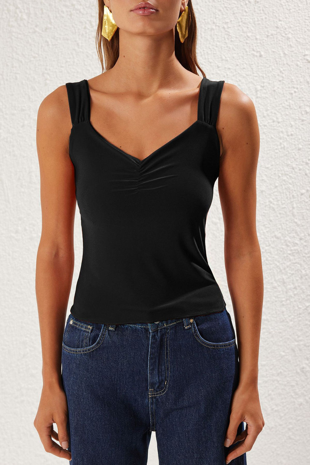 Siyah Kal?n Ask?l? Buzgulu Vucuda Oturan Crop Esnek Orme Bluz TWOSS25BZ00273 - Trendyolmilla фото 3