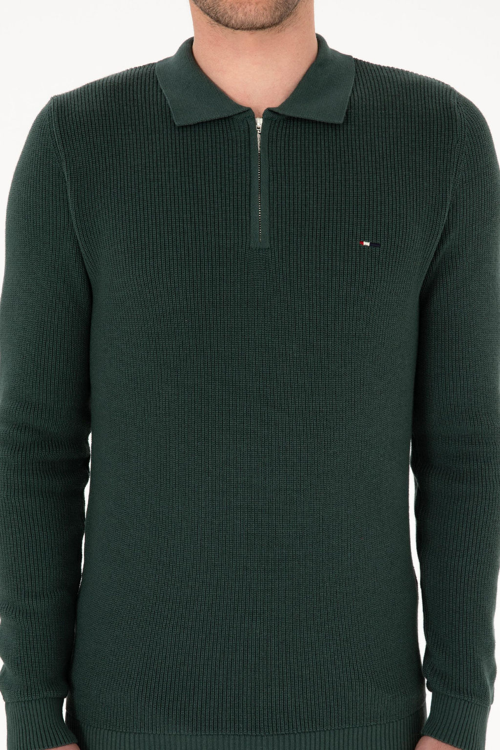 Erkek Regular Fit Fermuarl_ Koyu Ye_il Basic Kazak - U.s. polo assn фото 6