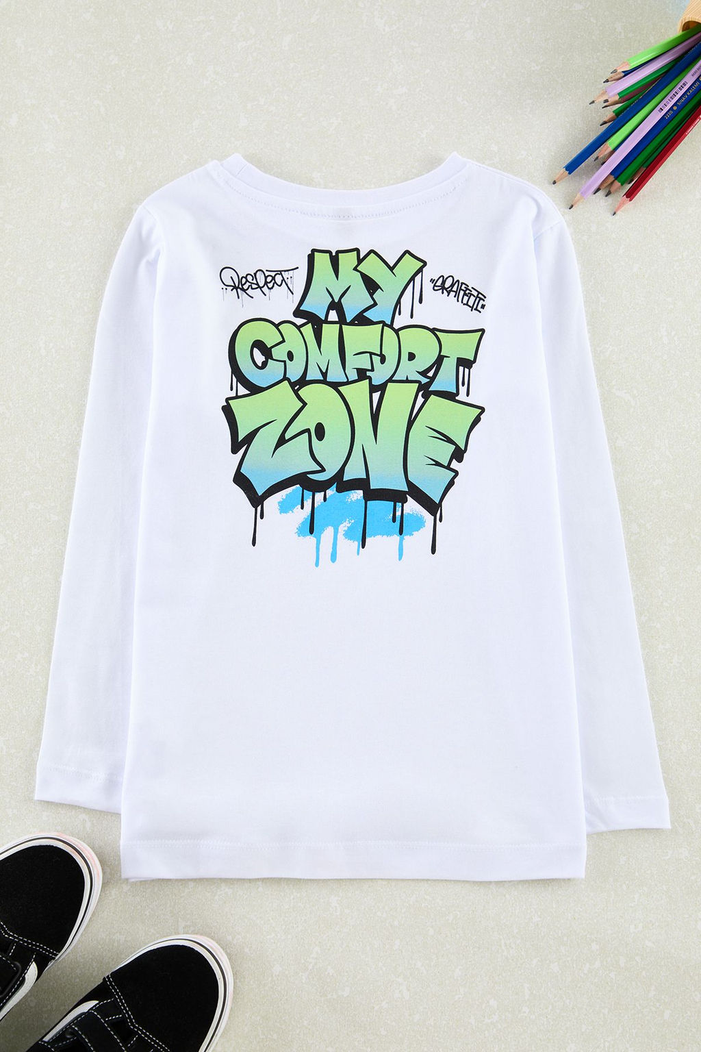 Beyaz Erkek Cocuk S?rt Bask?l? Orme T-Shirt TKDAW25TS00026