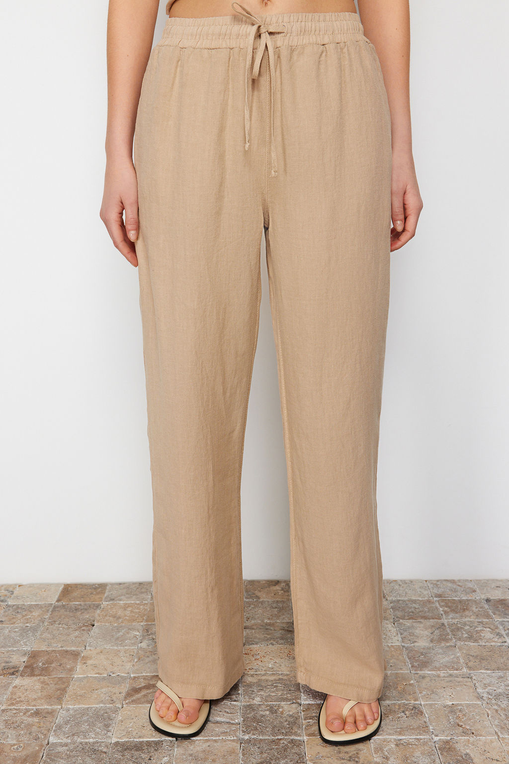 Lacivert %100 Keten Beli Lastikli Yuksek Bel Wide Leg Pantolon TWOSS24JE00249 - Trendyolmilla фото 10