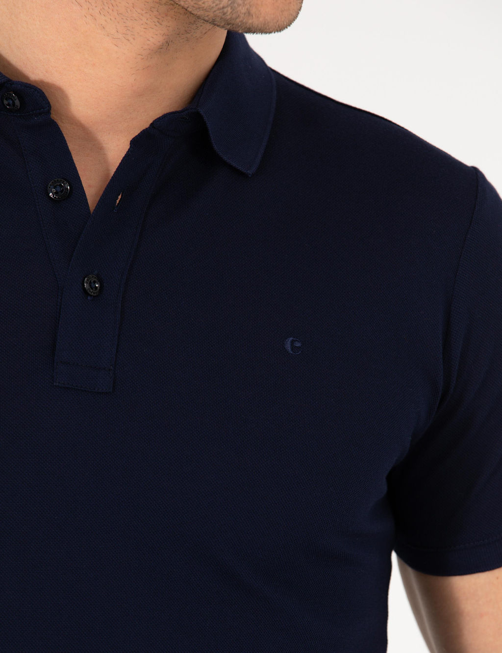 Lacivert Polo Yaka Slim Fit Basic Merserize T-shirt
