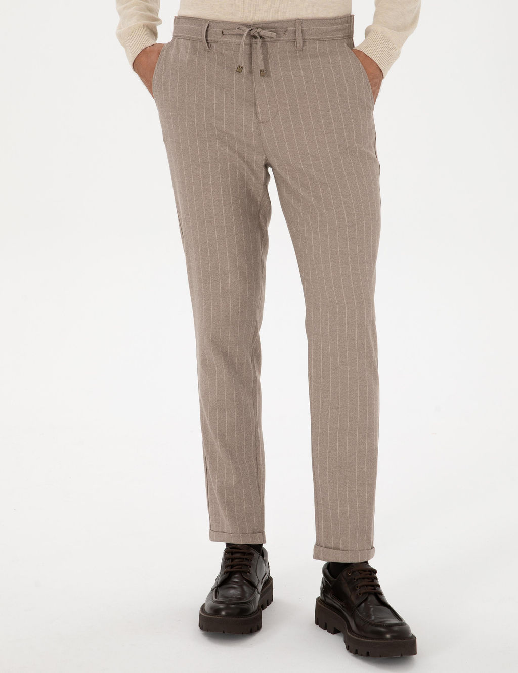 Bej _izgili Carrot Fit Beli Lastikli Kordonlu Kanvas Pantolon - Pierre cardin фото 2