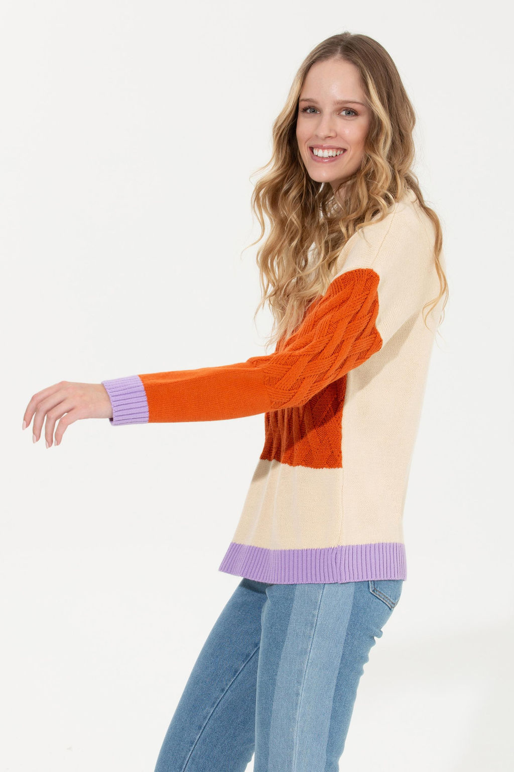 U. S. Polo Assn Женский кремовый меланжевый свитер с круглым вырезом - U.s. polo assn фото 4