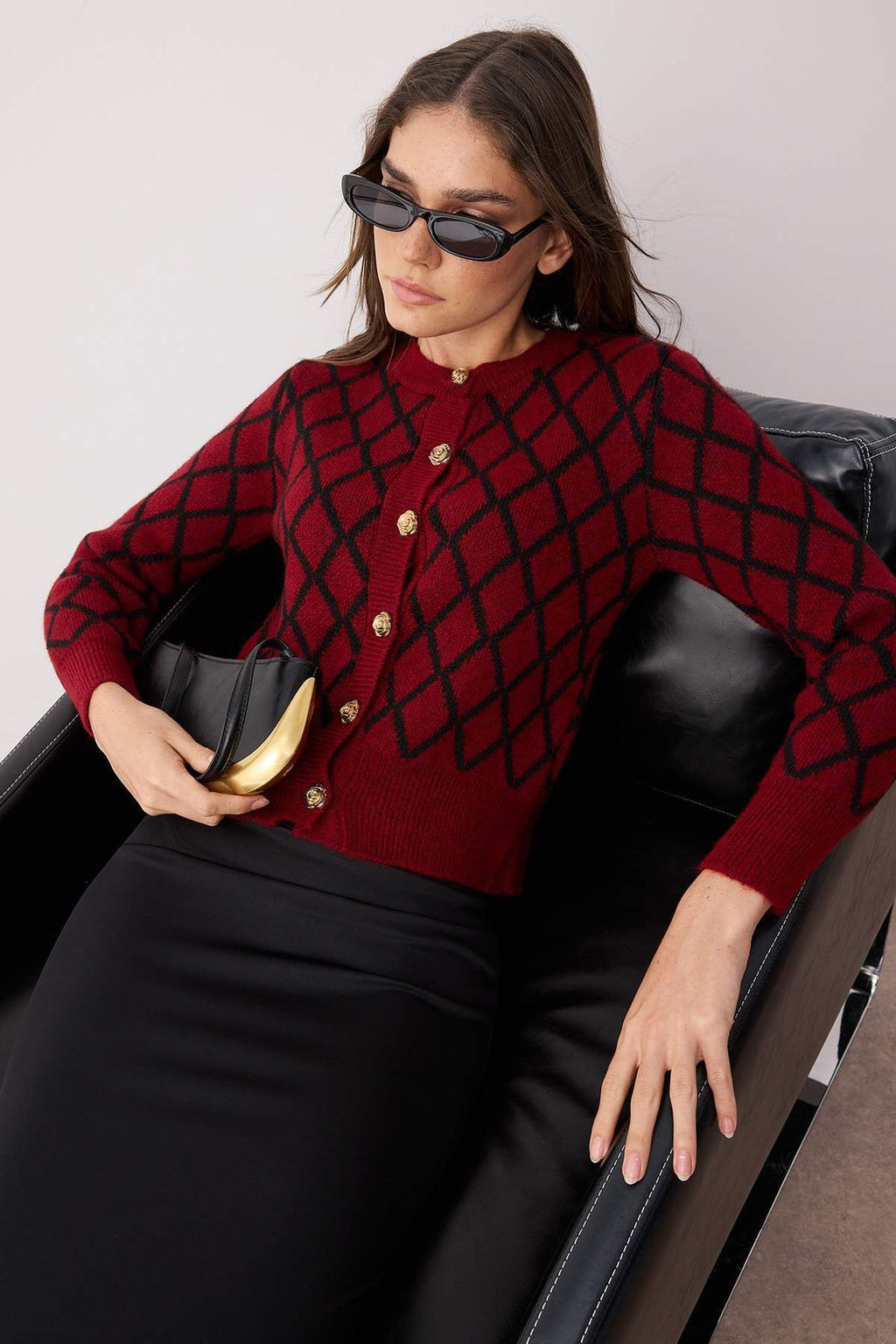 Trendyolmilla Bordo Ekose Desenli Bisiklet Yaka Triko H?rka TWOAW26HI00051