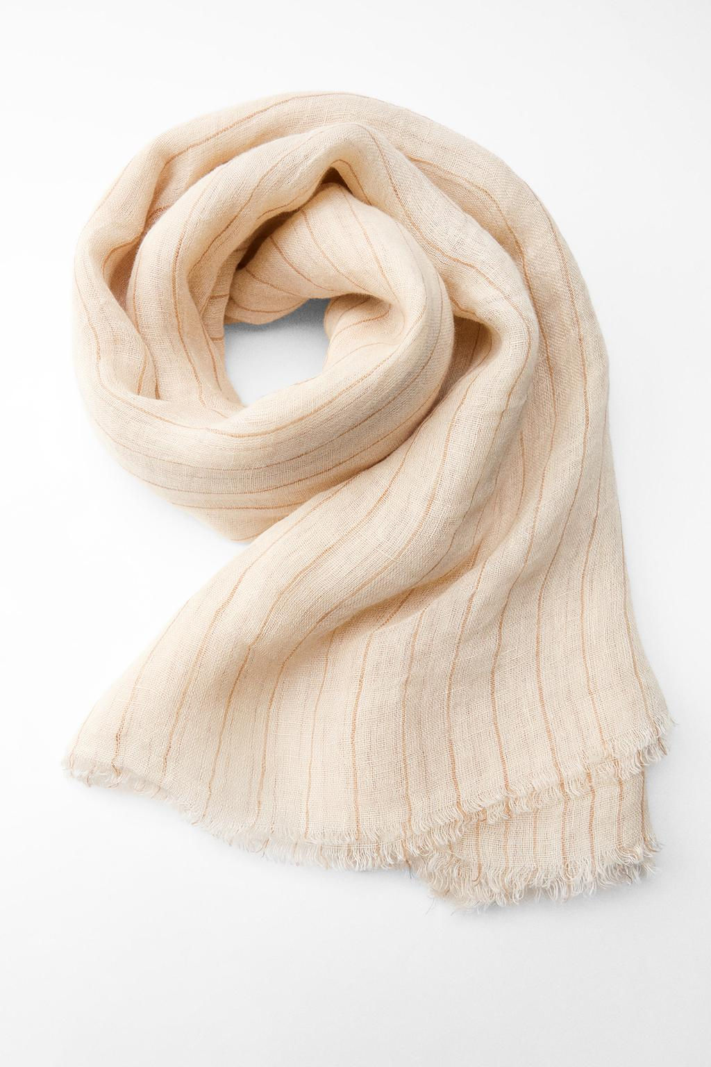 STRIPED 100% LINEN SCARF - Zara фото 6
