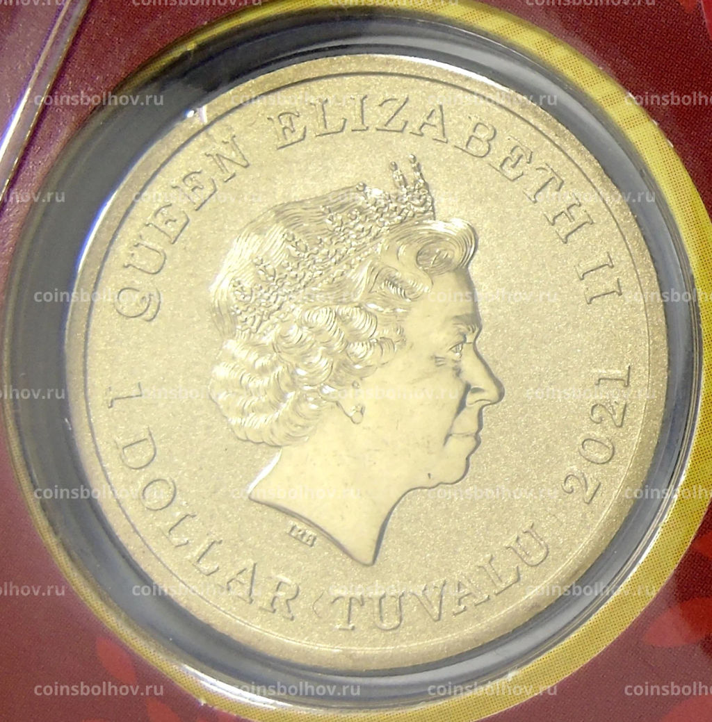 Монета 1 доллар 2021 года Тувалу Китайский новый год (в конверте с маркой)