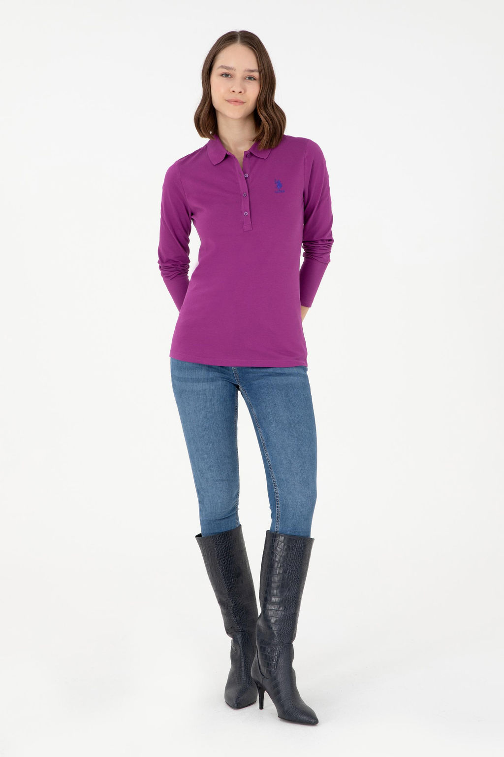 Женский фиолетовый базовый свитшот Неожиданная скидка в корзине - U.s. polo assn фото 4