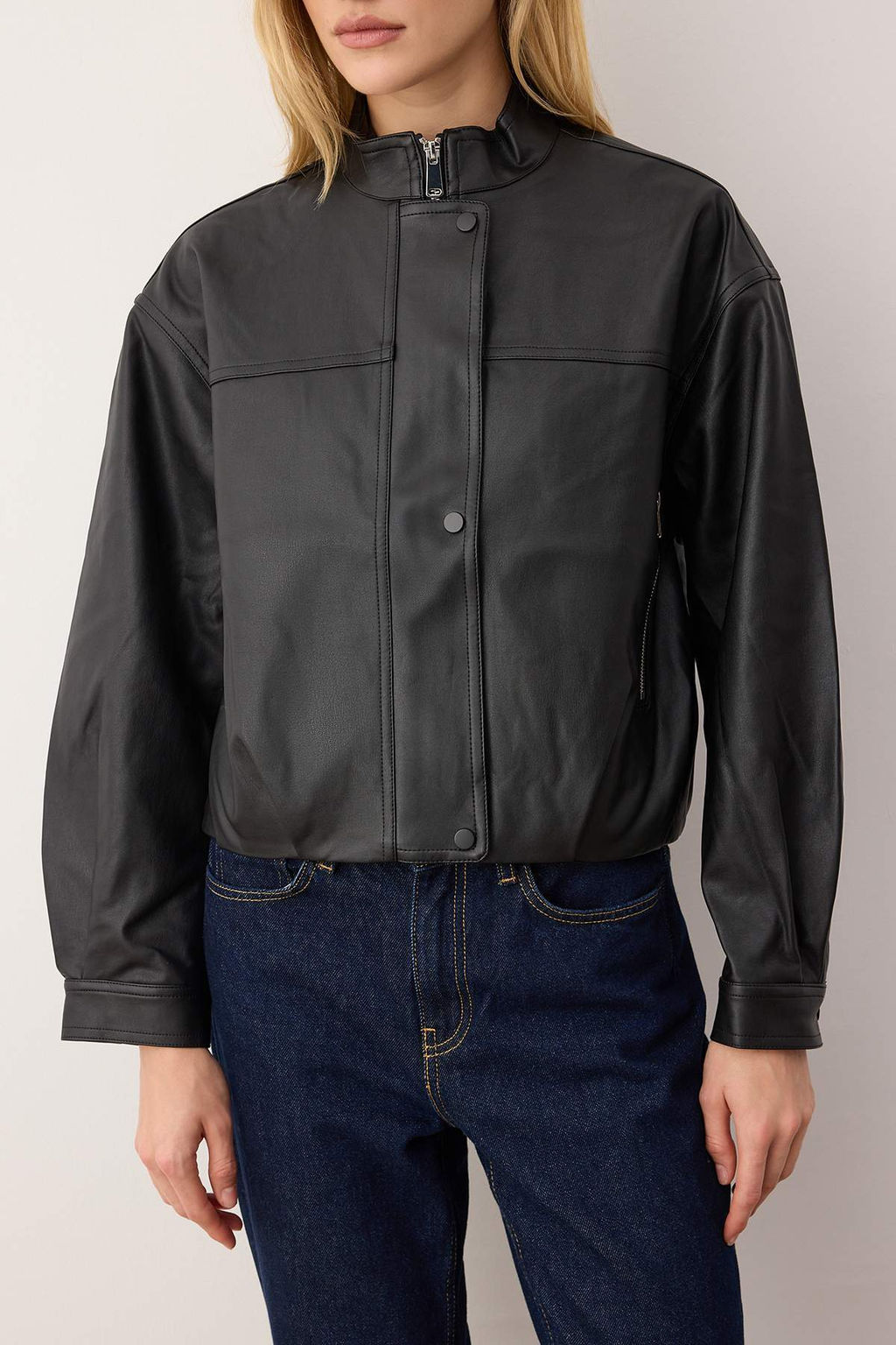 Siyah Oversize Kal?p Suni Deri Ince Ceket Mont TWOAW26MO00034 - Trendyolmilla фото 6