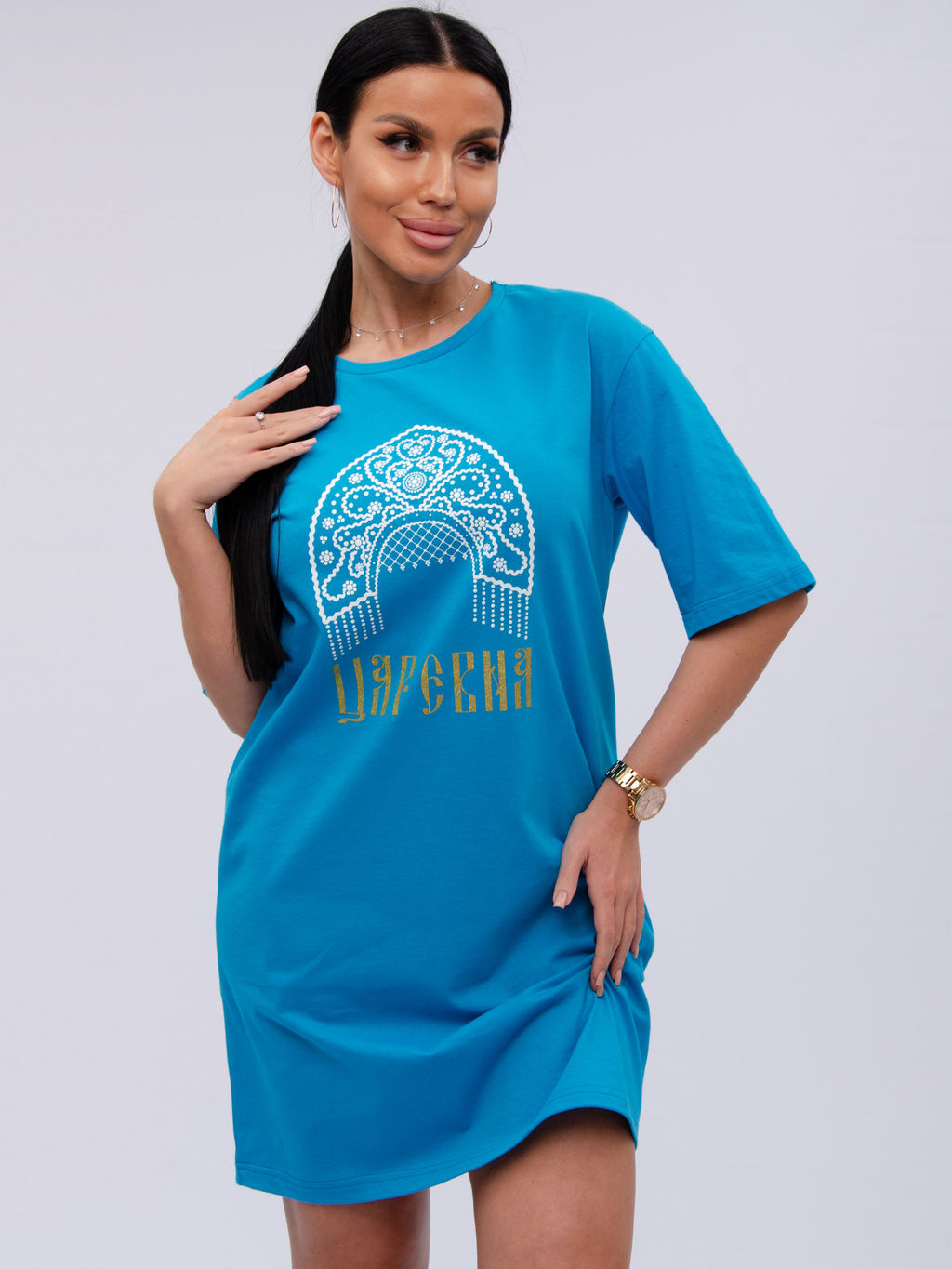 Сорочка "Царевна 4" синяя, трикотаж