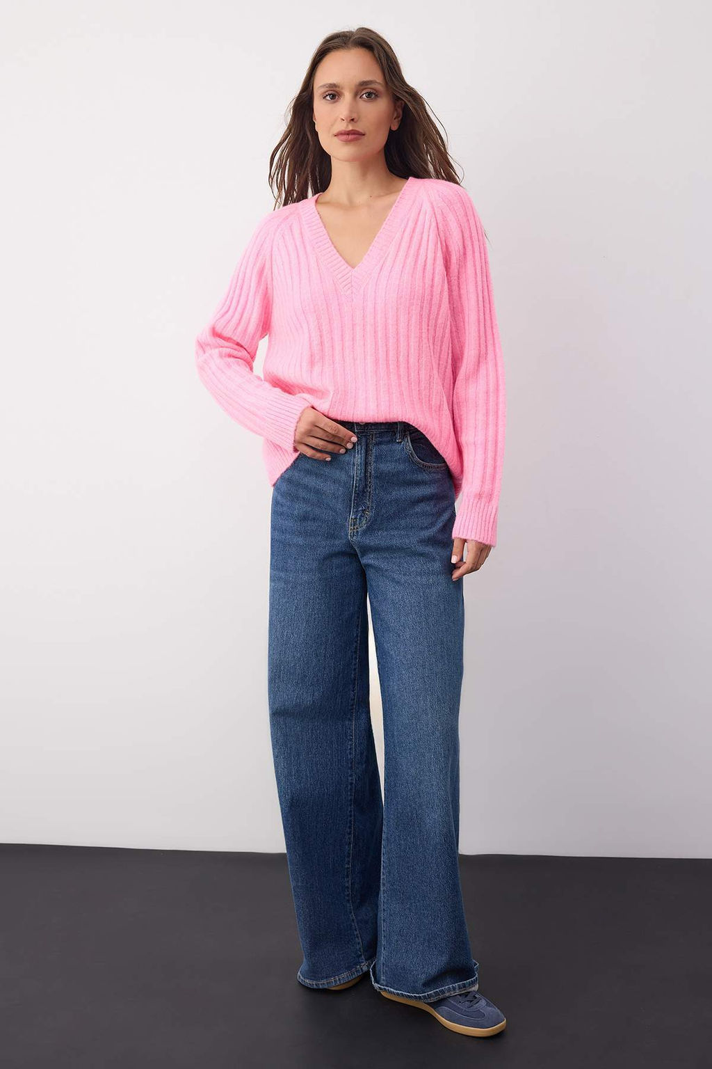 Wardrobe Essentials Pembe Yumusak Dokulu Fitilli Triko Kazak TWOAW26KZ00078