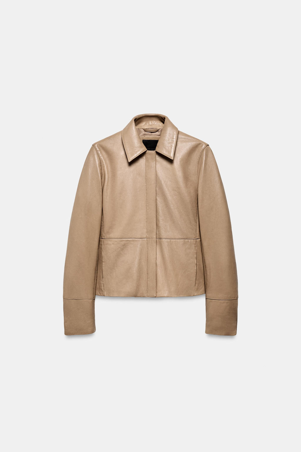 BLAZER ENTALLADA PIEL 100% / Piedra - Zara фото 5