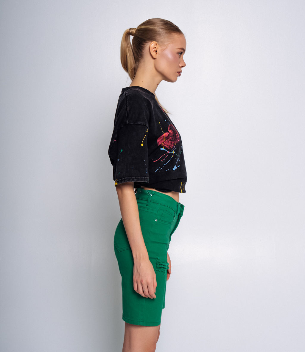 Джинсовые шорты #КТ235, зелёный - Dommod фото 3