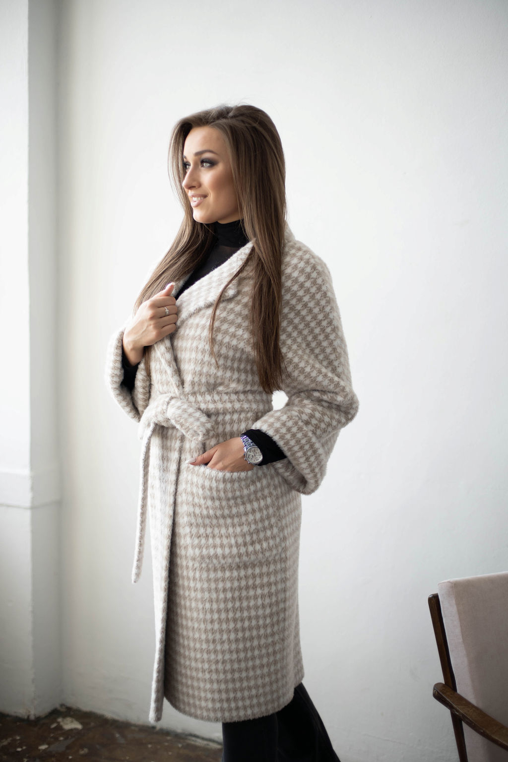 Пальто женское демисезонное 20905 (беж./клетка) - Kankan фото 40