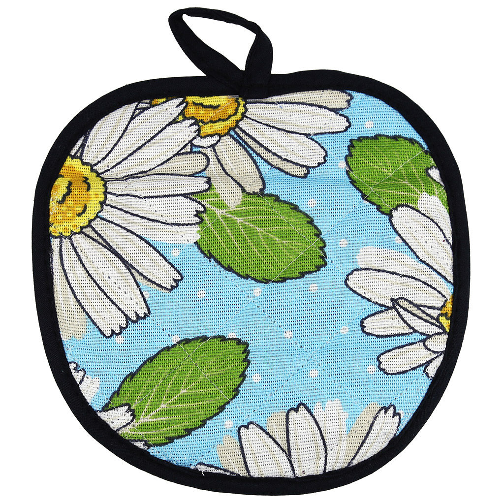 Прихватка с запахом 19х19см Душистая ромашка, вид 4, форма Яблоко, рогожка 171г/м2, хлопок 100%, наполнитель - ватин 280г/м2, на пластмассовом подвесе, Домашняя мода (Россия)  фото 3