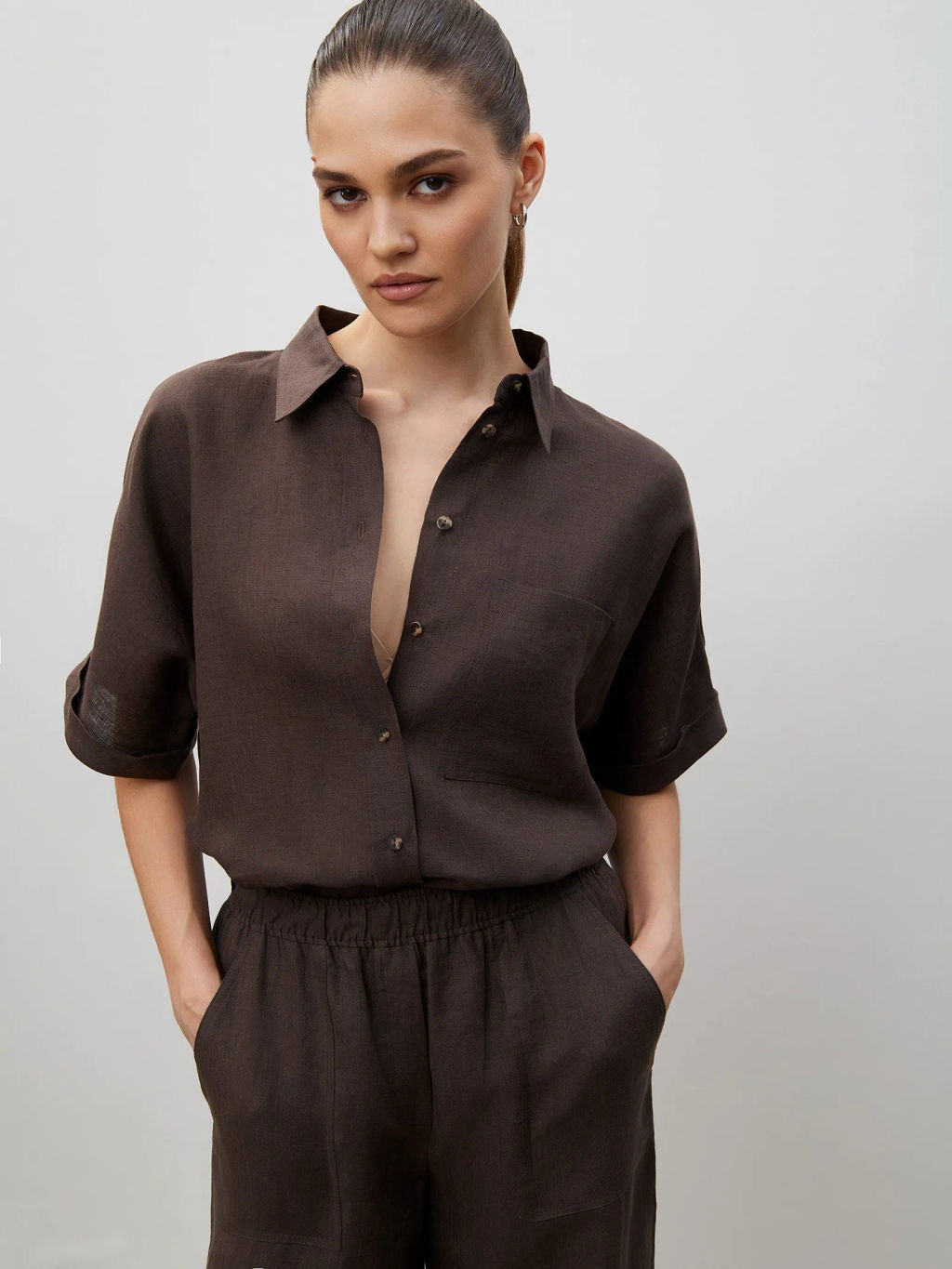 Рубашка однотонная - Emka фото 3