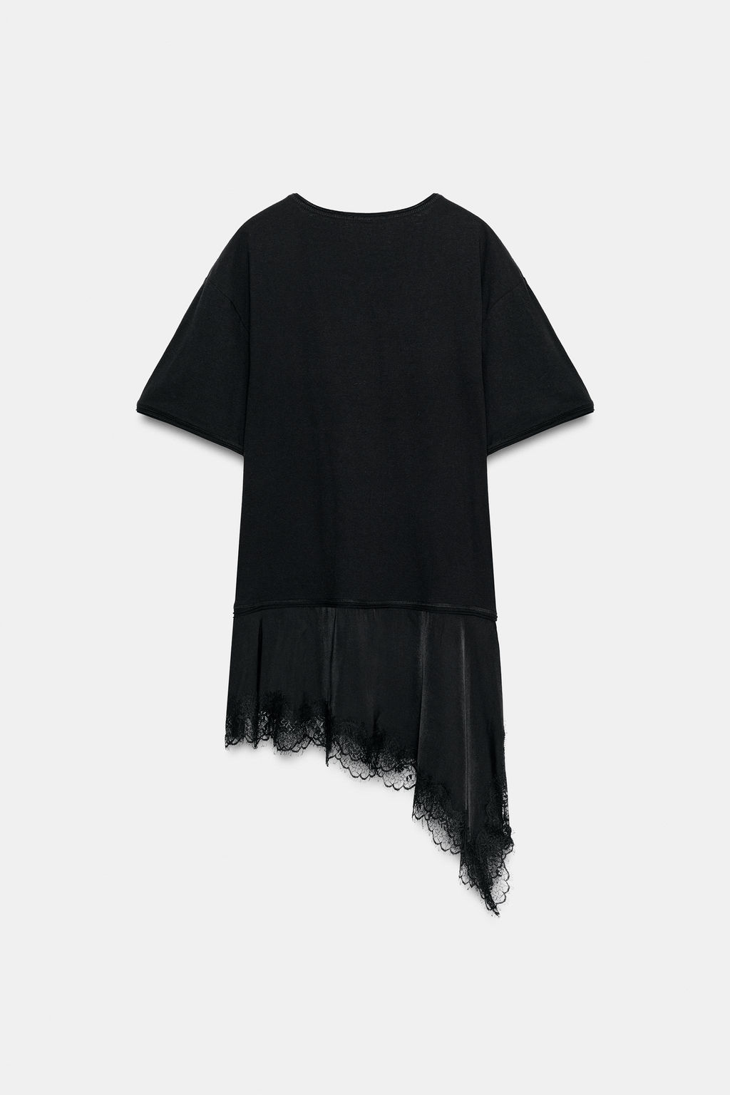 CAMISETA COMBINADA ENCAJE CUELLO PANADERO / Negro