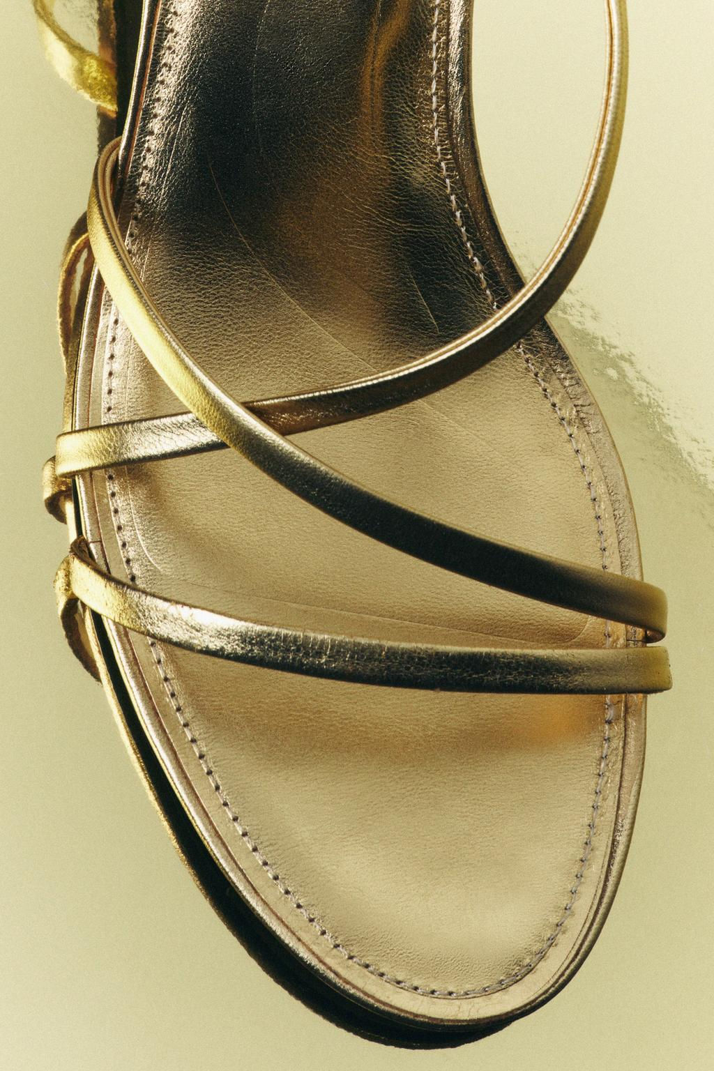 LEATHER KITTEN HEEL SANDALS - Zara фото 5