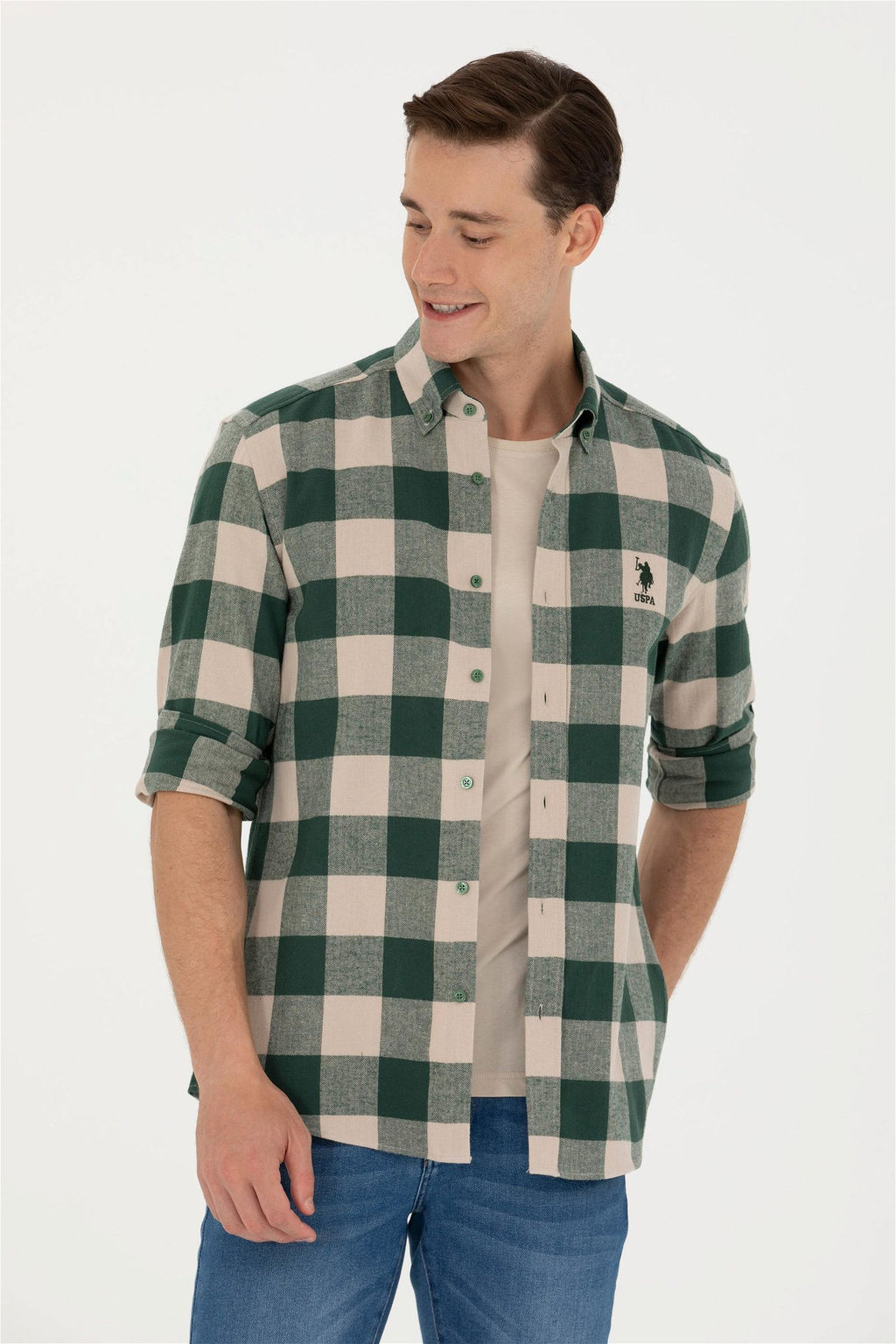 U. S. Polo Assn / Мужская зеленая рубашка Lumberjack - U.s. polo assn фото 3