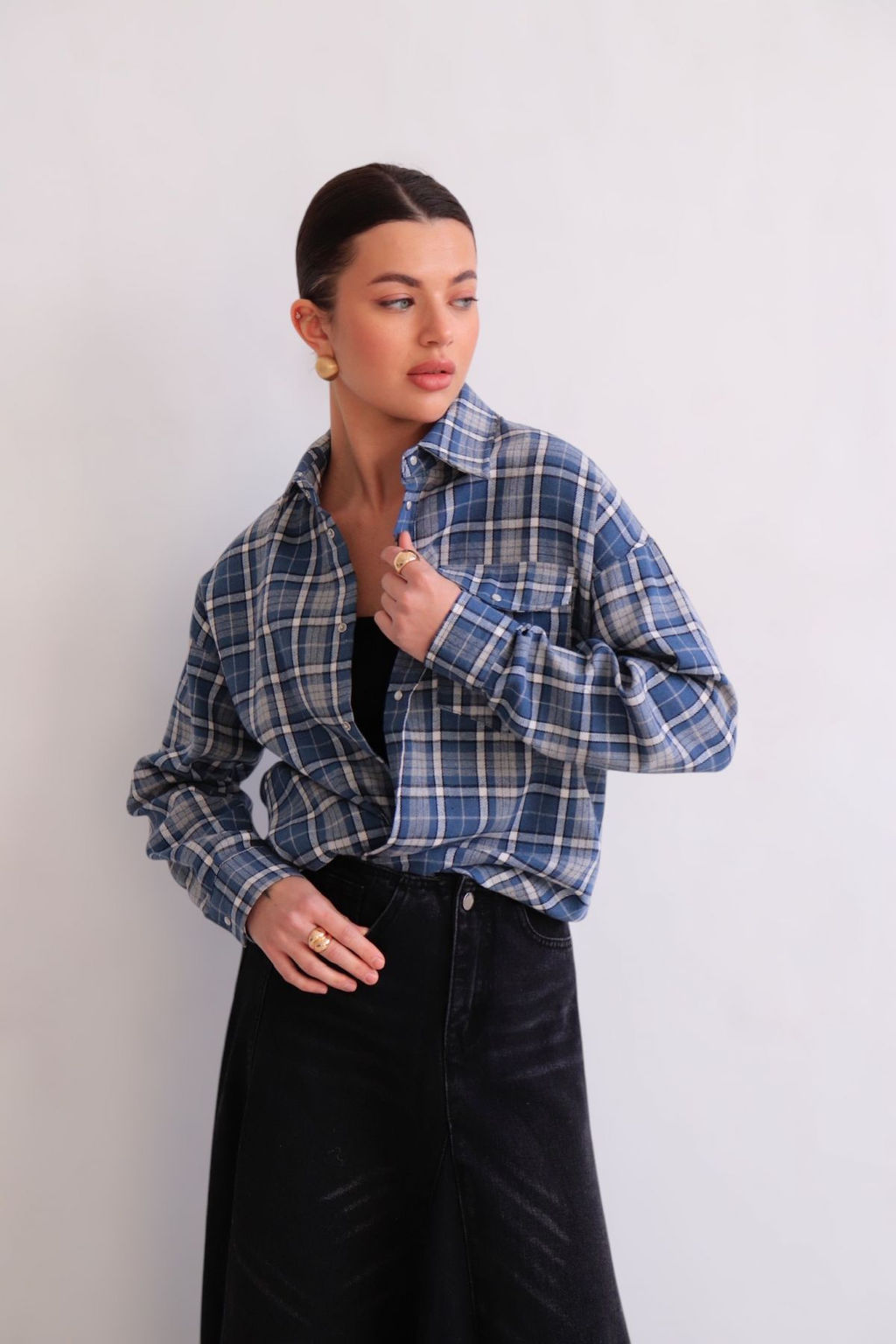 Martichelli Рубашка в клетку голубая на кнопках  фото 3