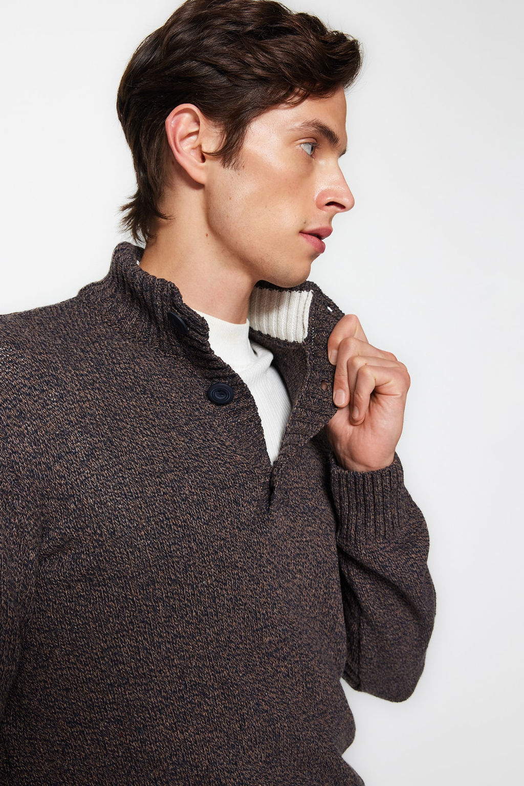 TRENDYOL MAN Vizon Casual Slim Fit Yunlu Yar?m Bal?kc? Dugmeli Triko Kazak TMNAW21KZ0394 - Trendyolmilla фото 21