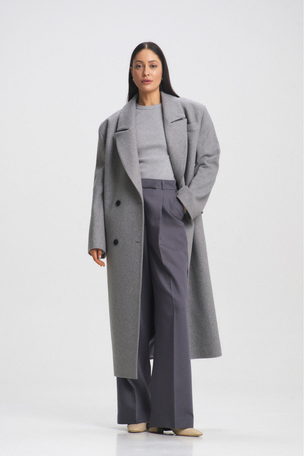 Пальто-макси из смесовой шерсти Light Grey