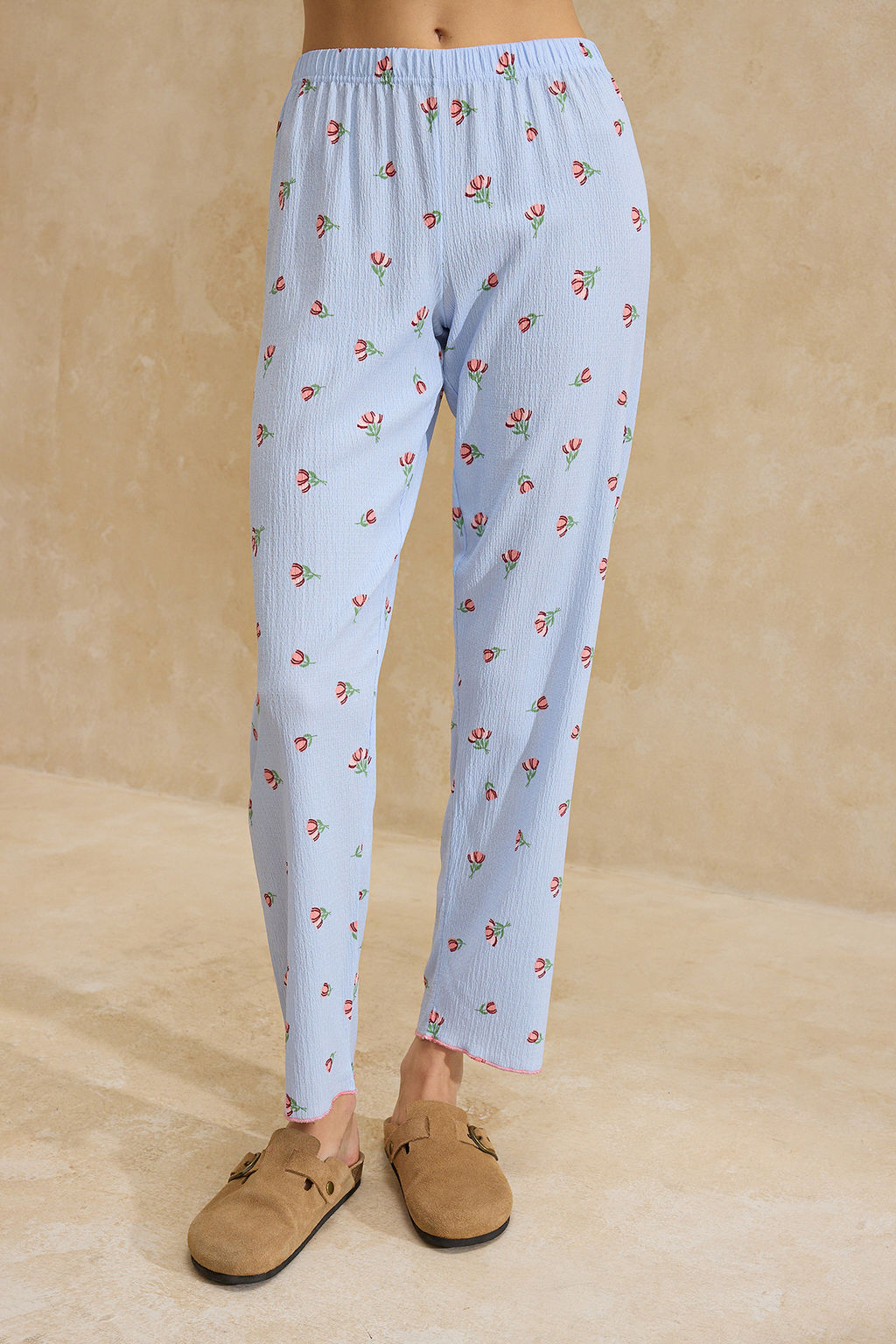 Mavi Cicekli Dantel Detayl? Burumcuk Dokulu Orme Pijama Tak?m? THMSS26PT00011 - Trendyolmilla фото 10