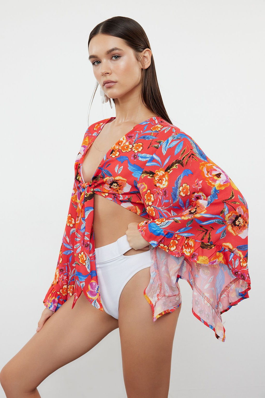 Cicek Desenli Crop Dokuma Baglamal? Plaj Bluz TBESS24BZ00012 - Trendyolmilla фото 2