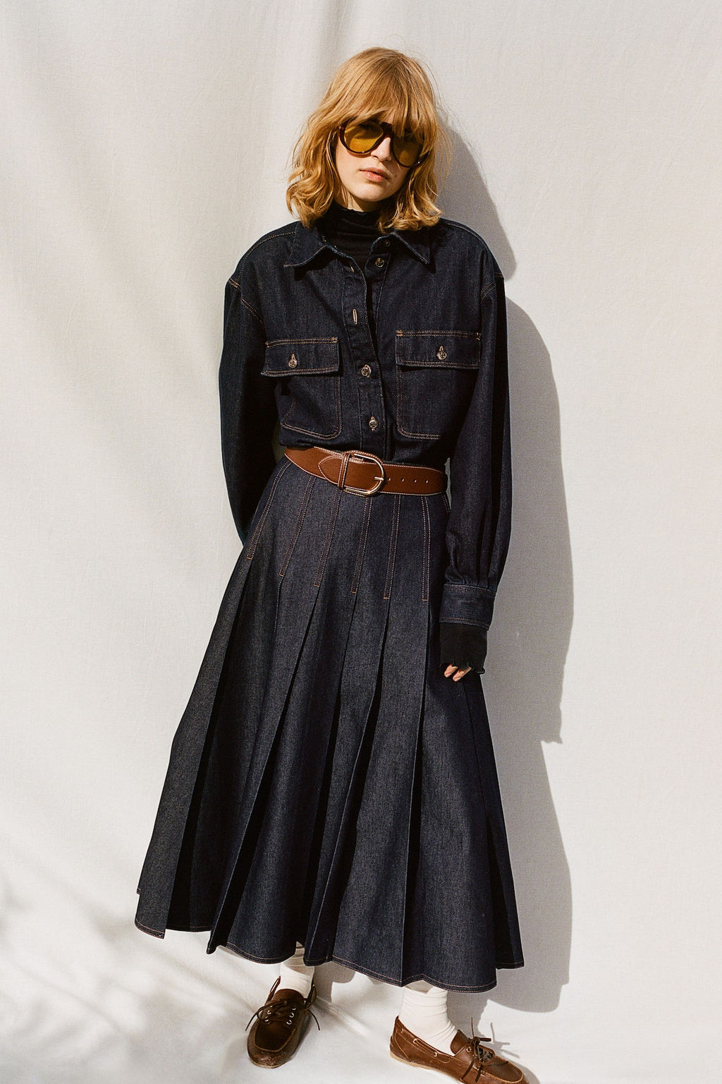 Falda denim tableada