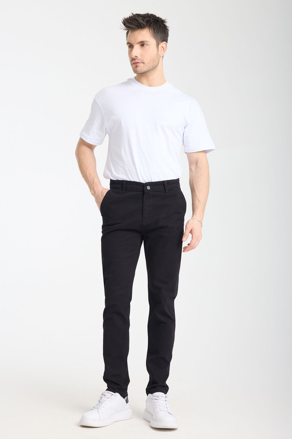 Siyah Slim Fit Basic Chino Esnek Gabardin Pantolon TMNSS25PL00018