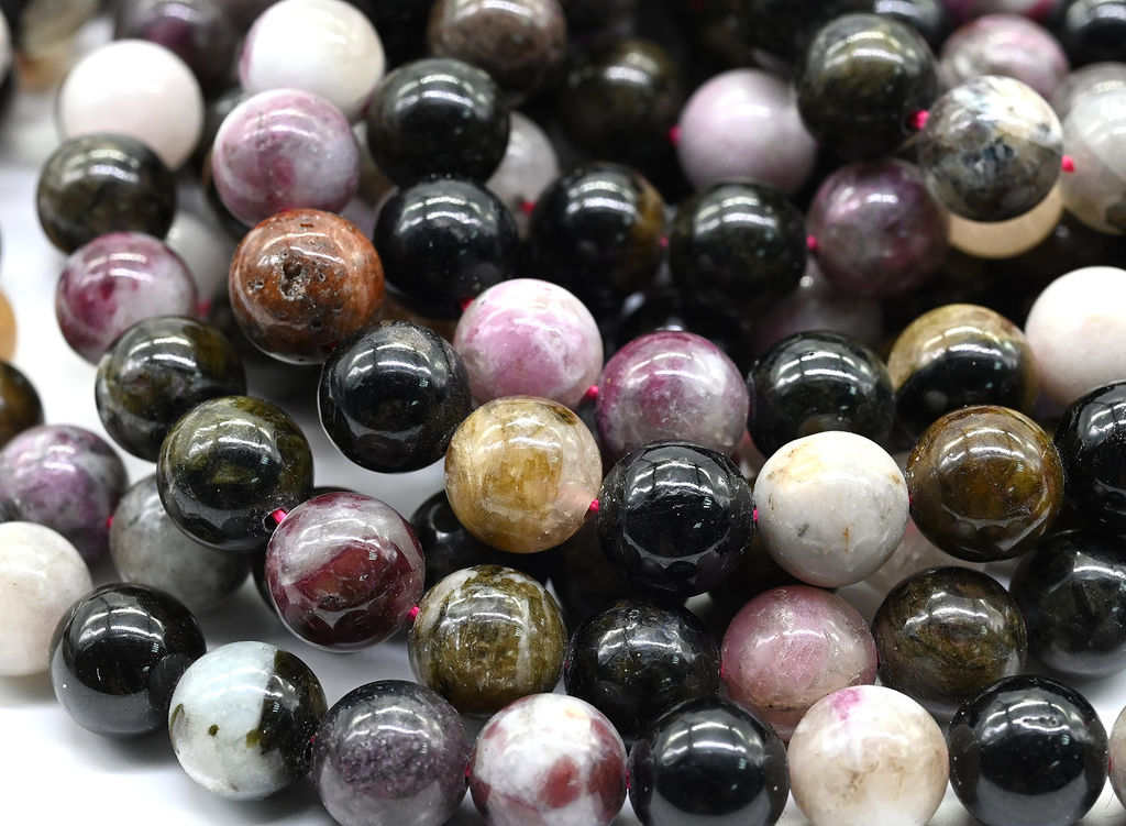 Бусины из турмалина шарик 8,5мм, 39см, 47 бусин Радуга камня