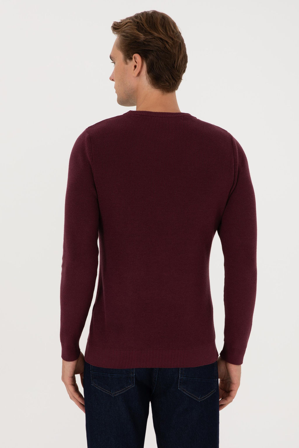 Erkek Slim Fit Bisiklet Yaka Bordo Basic Kazak - U.s. polo assn фото 5