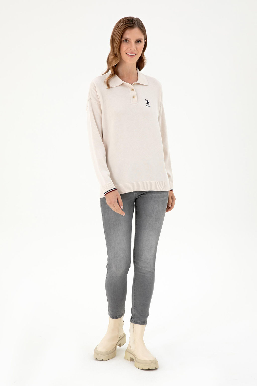 Женский кремовый свитер Неожиданная скидка в корзине - U.s. polo assn фото 4